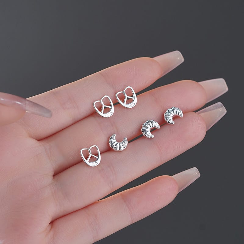Po S999 Silver Alkaline Water Bread Croissant Screw Earrings Multi-style New Simple Cute Earrings