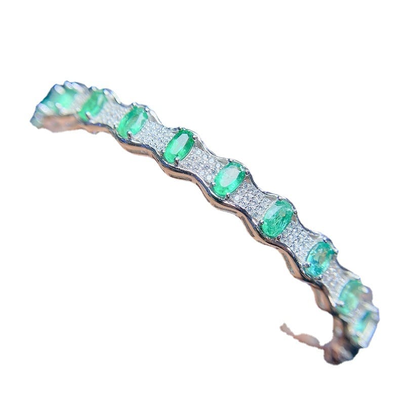 New on new natural emerald bracelet 925 silver inlay gift wholesale