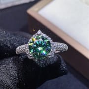 1 karat green diamond female ring GRA certificate black card waist size 925 silver plated platinum one-piece delivery
