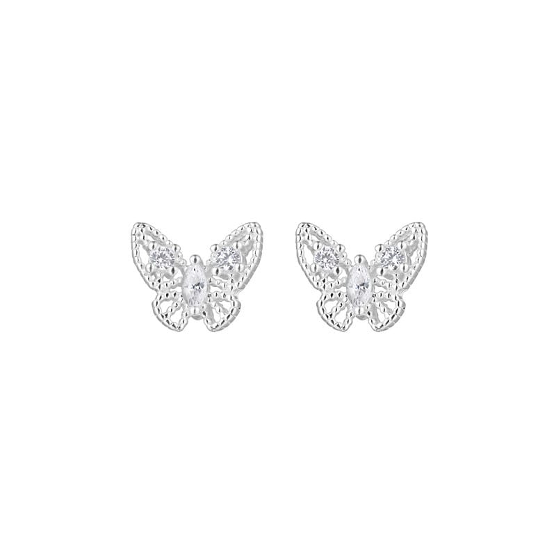 Po S999 Silver Butterfly Earrings Women's Trendy Sweet Cold Style Niche Simple Fashion Ear Pole Earrings