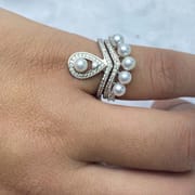 Freshwater small Pearl bulb grade almost flawless S925 Silver fashion simple women's combination ring