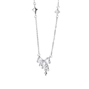 Po S999 Foot Silver Four Mans Star Bow Necklace Women's Sweet All-match Super Flash Diamond Distinctive Clavicle Chain Pendant