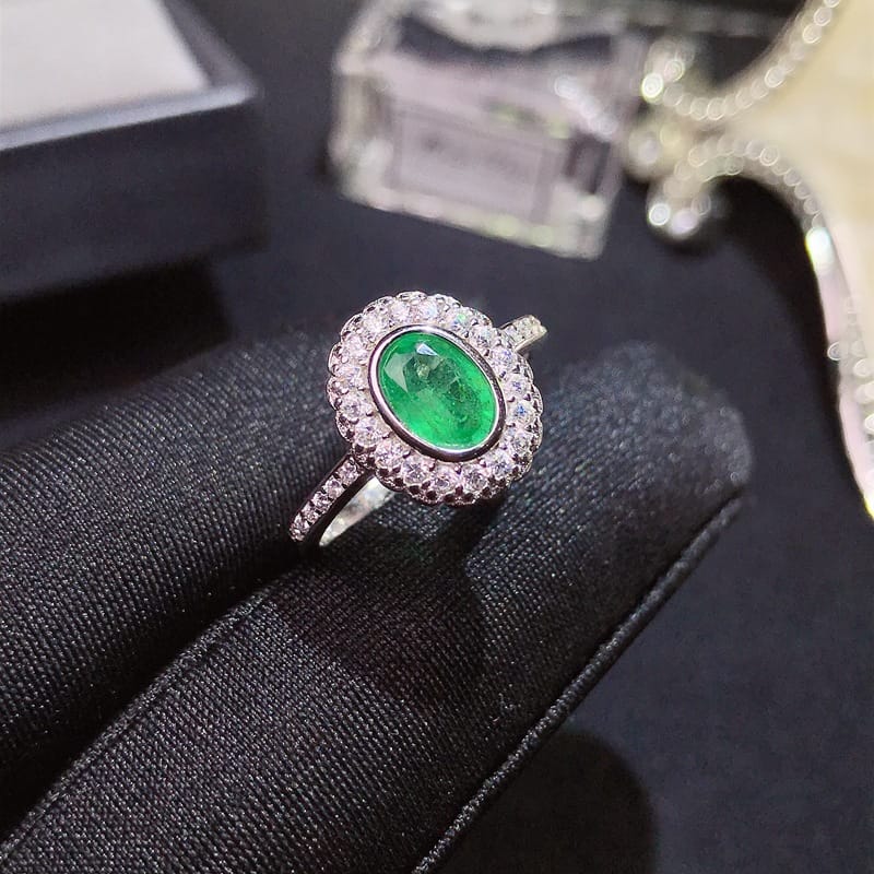 Real photos around drill natural Zambia 5*7 emerald ring 925 silver live support re-inspection