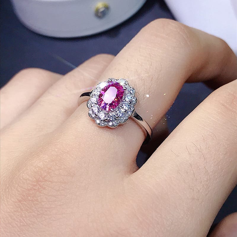 1 karat Mossan Diamond Pinky Colour Ring VVS1 Eight Hearts and Eight Arrows Cutter 925 Silver