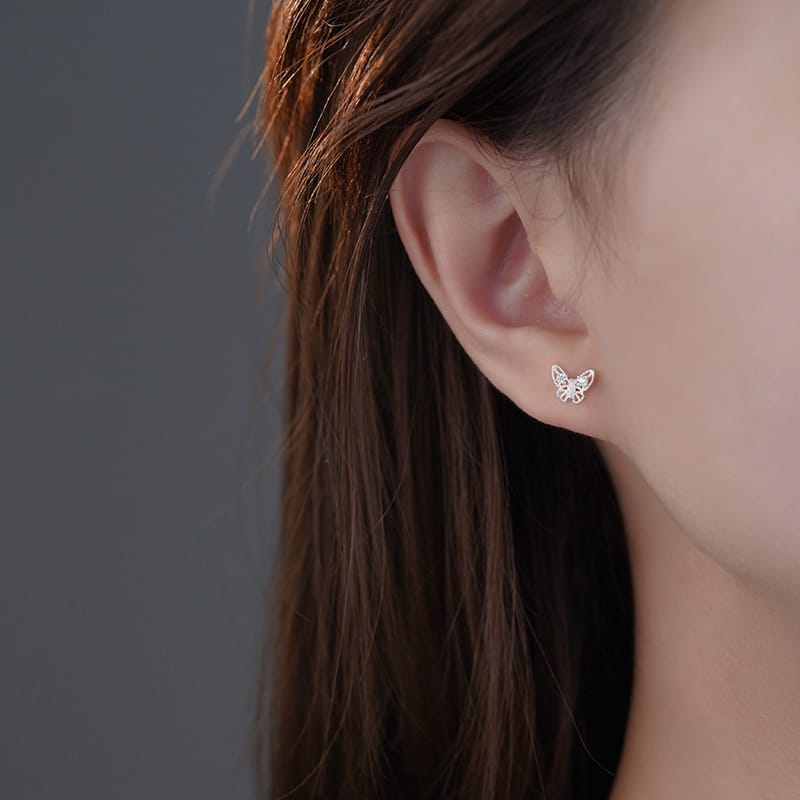 Po S999 Silver Butterfly Earrings Women's Trendy Sweet Cold Style Niche Simple Fashion Ear Pole Earrings