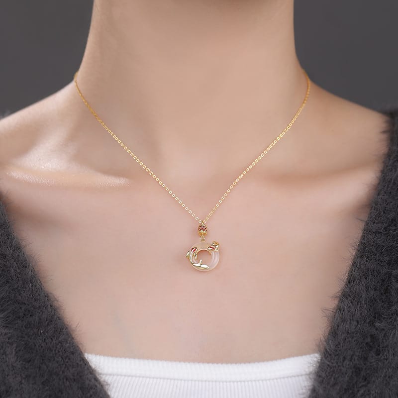Po S999 Foot Silver Guofeng Koi Chalcedony Necklace Women's Chinese Retro Light Luxury Exquisite High-grade Necklace Hair
