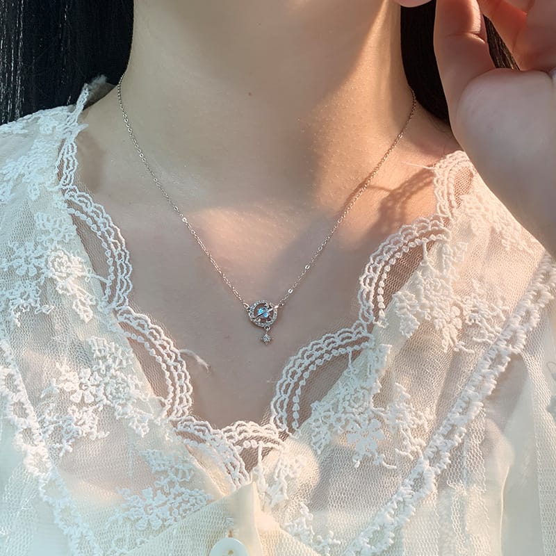 Po S999 Silver Fantasy Star Moon Planet Eight Mans Star Necklace Women's Design Sense Advanced Sense Clavicle Chain Generation Hair