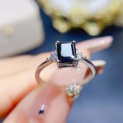Small fresh simple U.S. imported black Mosan diamond ladies ring 925 silver 5*7 sugar black card drill pen