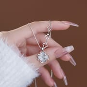 999 Pure Silver Light Luxury Four-Leaf Clover Necklace for Women, Korean Style, Simple Niche High-End Clavicle Chain