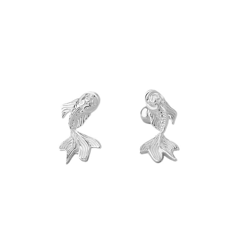 Po S999 Foot Silver Light Luxury Koi Screw Earrings Female Temperament Unique Small New Chinese Style National Style Earrings