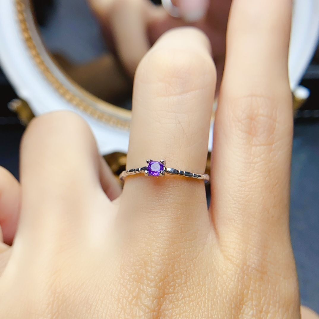 Factory wholesale explosions natural amethyst ring S925 silver inlaid with the main stone 3*3 selling Europe and the United States a generation of hair