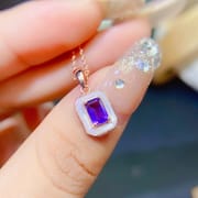 Fashion natural tangta amethyst pendant small octagonal 4 * 6mm women's pendant bare stone 925 silver live wholesale
