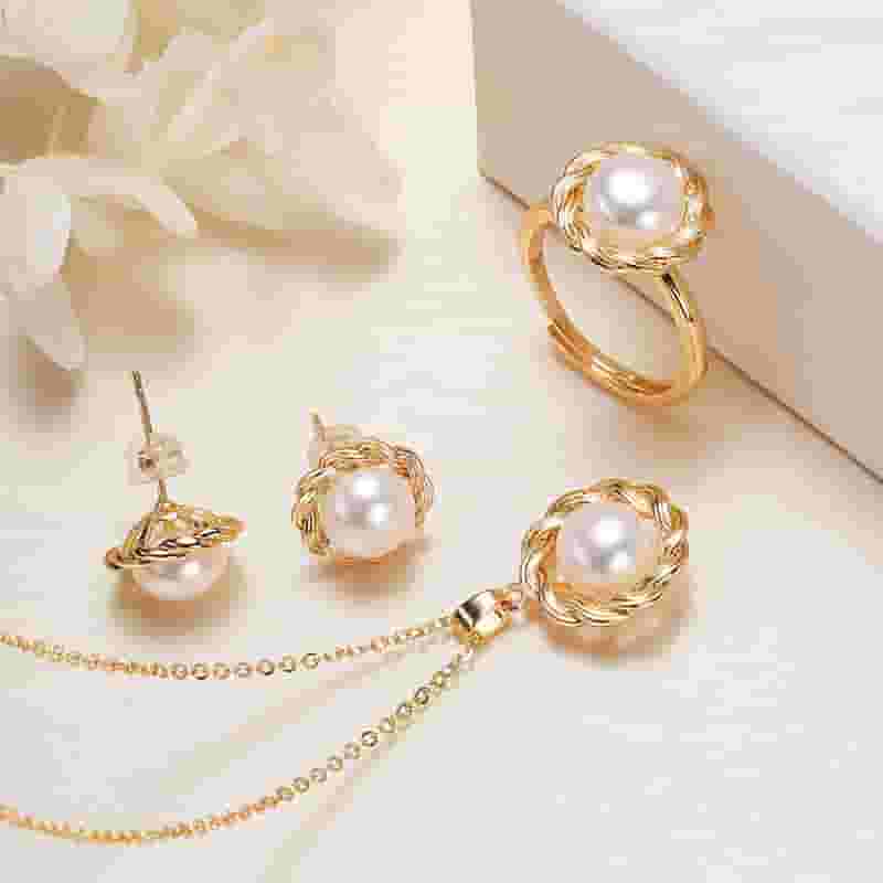 Jewelry Pearl Ring Earrings Set Ethnic Pearl Pendant Freshwater Pearl Necklace Women