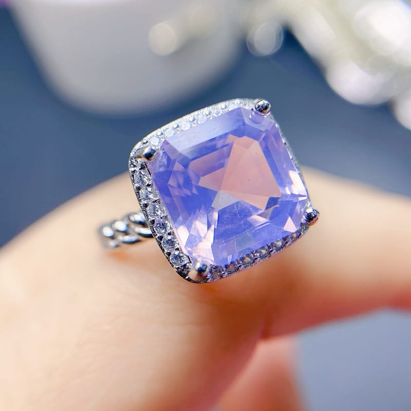 Simple natural lavender amethyst ring live 925 silver 10*10mm amethyst ring live overseas supply