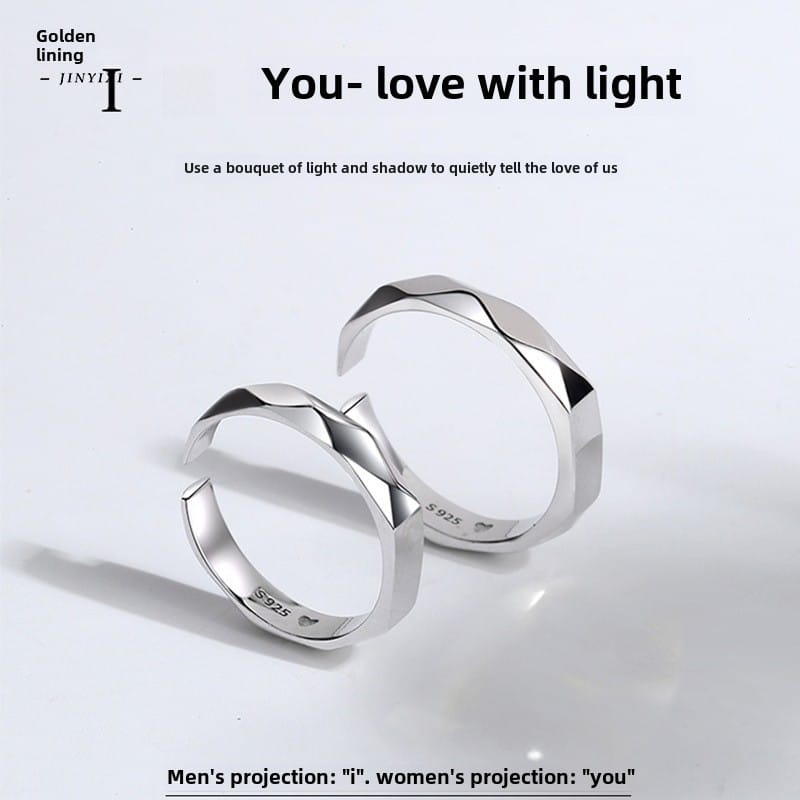 S925 Sterling Silver Projection Couple Ring Does Not Fallen Niche ins Wind Shake Simple Ring Men and Women in the Name of Light