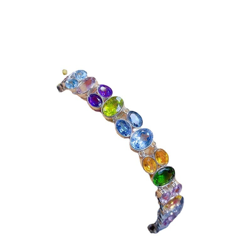 Multi-gemstone bracelet natural Peridot Garnet Diopside citrine amethyst Topaz 925 silver