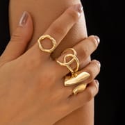 Europe and the United States cross-border geometric metal wind lava line ring four-piece irregular smooth opening ring suit