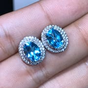 Luxury Stud Earrings Natural Swiss Blue Topaz 925 Sterling Silver Single Grain 2 Karat Wholesale