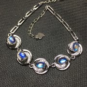 Natural blue Moonstone bracelet 925 sterling silver inlaid craft vitreous blue moonlight