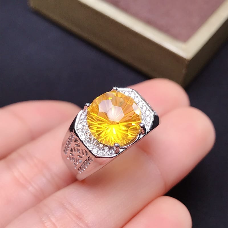 Fireworks citrine ring 925 silver inlaid live men's ring fireworks citrine a generation of hair