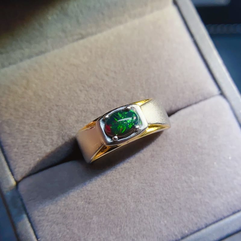 Natural black opal ring S925 silver inlaid main stone 5*7 