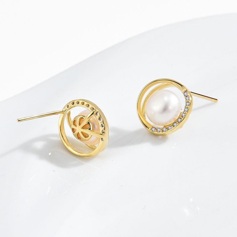 Natural Freshwater Pearl Earrings S925 Silver Needle Hollow Round Micro-inlaid Zircon Earrings Light Luxury Niche Earrings