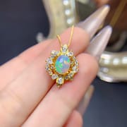 Natural 6*8mm Opal Pendant 925 Silver Plated Gold Flash Fashion Personality Color Treasure Wholesale {Not Included