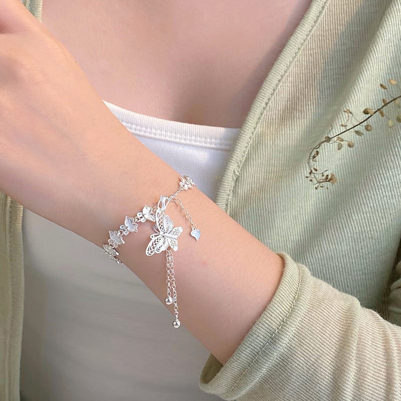 S999 Foot Silver Butterfly Bracelet New Chinese Style Antique Super Fairy Temperament All-match Niche High-end Style Bracelet