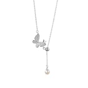Po S999 Silver Autumn and Winter Explosions Butterfly Pearl Necklace Temperament Sweet Fresh Niche Sweater Chain for Hair