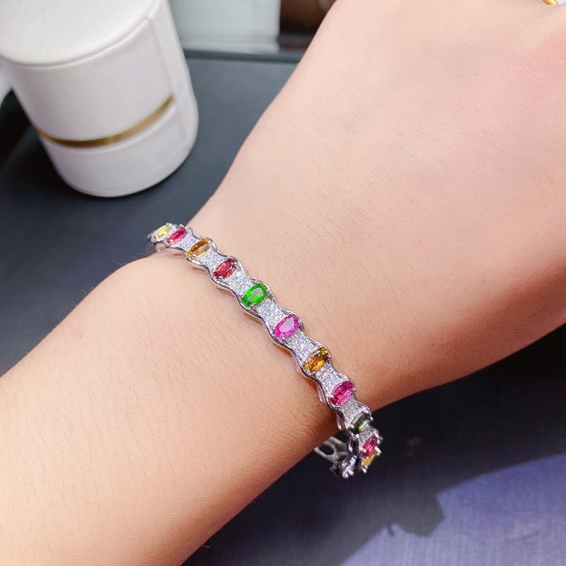 New arrival natural tourmaline stone bracelet 925 silver inlaid gift wholesale