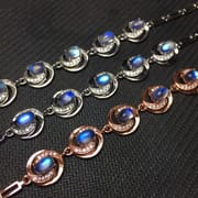 Natural blue Moonstone bracelet 925 sterling silver inlaid craft vitreous blue moonlight