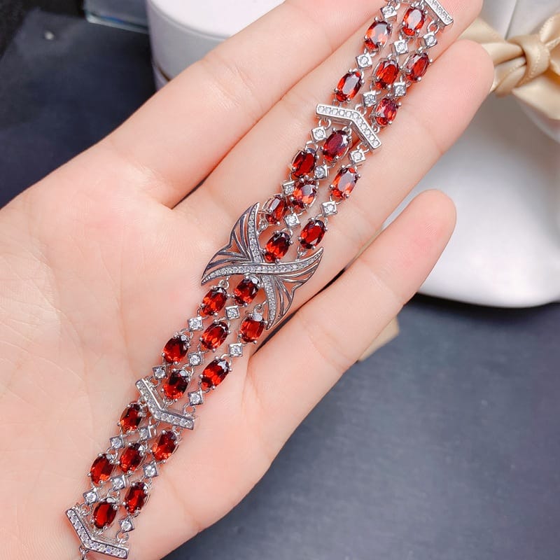 Natural garnet bracelet women 925 silver 4 * 6mm Garnet girl bracelet gift colorful treasure wholesale