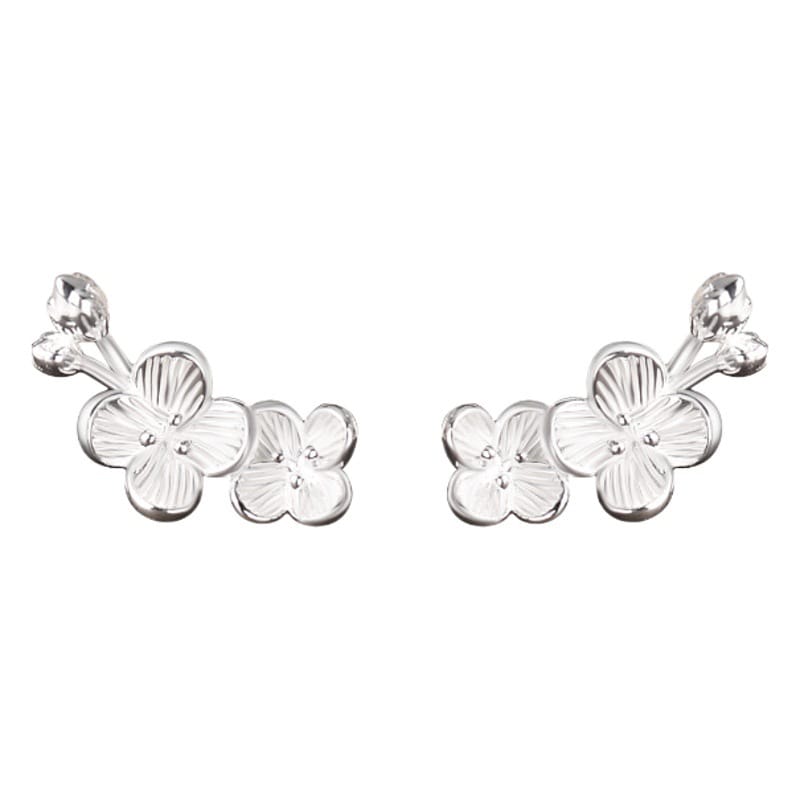 S999 pure silver earrings women's plaid flower brushed flower bud earrings light luxury high-grade earrings all-matching