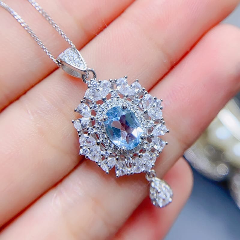 European and American natural topaz pendant 6 * 8mm women's pendant clavicle chain necklace 925 silver wholesale