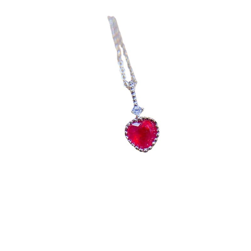 Fresh necklace natural Ruby clavicle chain 6 * 6mm women's pendant 925 silver wholesale live TikTok supply