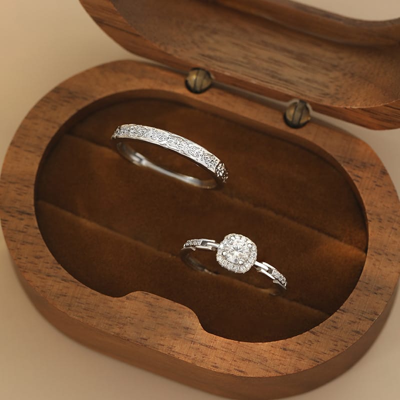 S999 Silver Simple Square Zircon Couple's Ring Geometric Fashion Commuter Elegant Fresh Hand Decoration