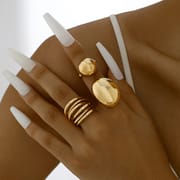 Europe and the United States cross-border geometric metal wind lava line ring four-piece irregular smooth opening ring suit