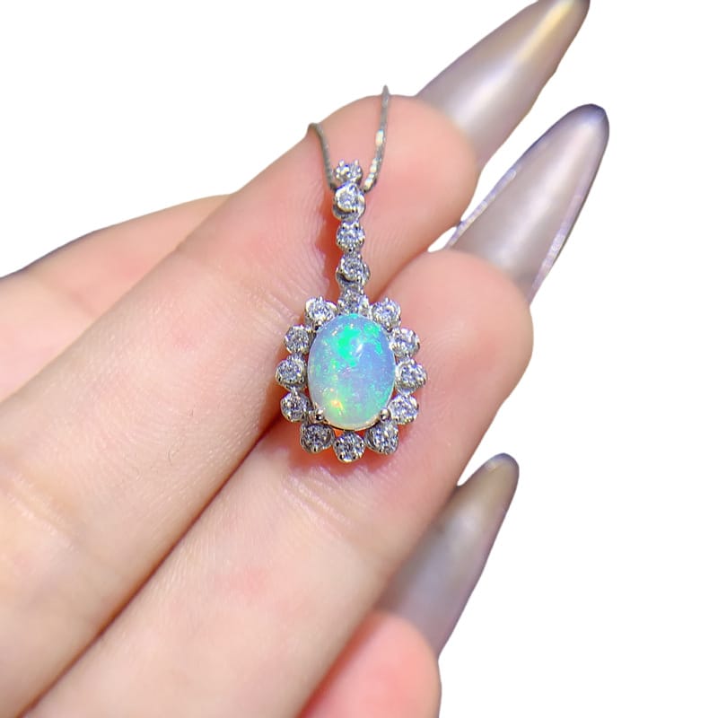 Natural 6*8mm Opal Pendant 925 Silver Plated Platinum Fire Color Flash Fashion Personality Color Treasure Wholesale {Not Included
