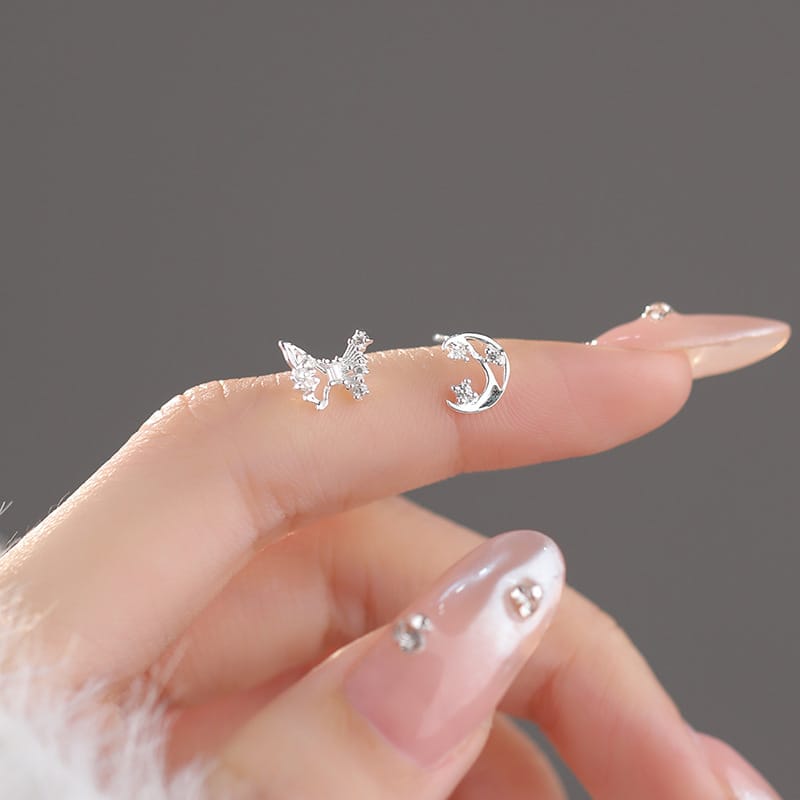 Po S999 Foot Silver Niche Design Butterfly Moon Earrings Women's Sweet Han Feng Fresh Elegant Earrings for Hair