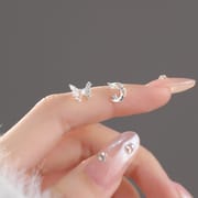 Po S999 Foot Silver Niche Design Butterfly Moon Earrings Women's Sweet Han Feng Fresh Elegant Earrings for Hair