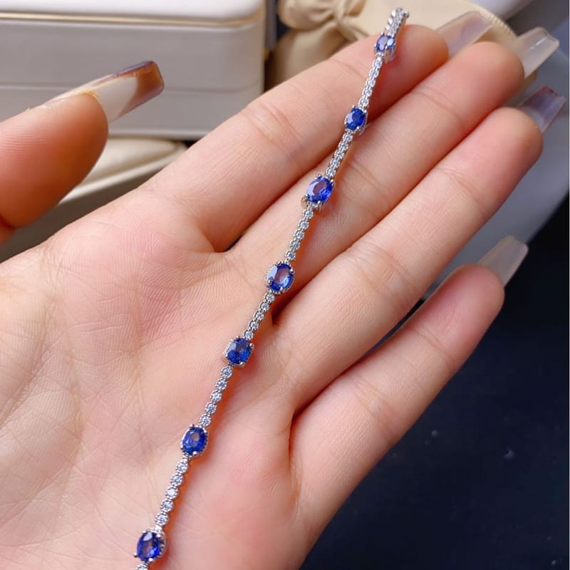 New arrival natural sapphire bracelet 3*4 4*5 925 silver inlaid gift wholesale