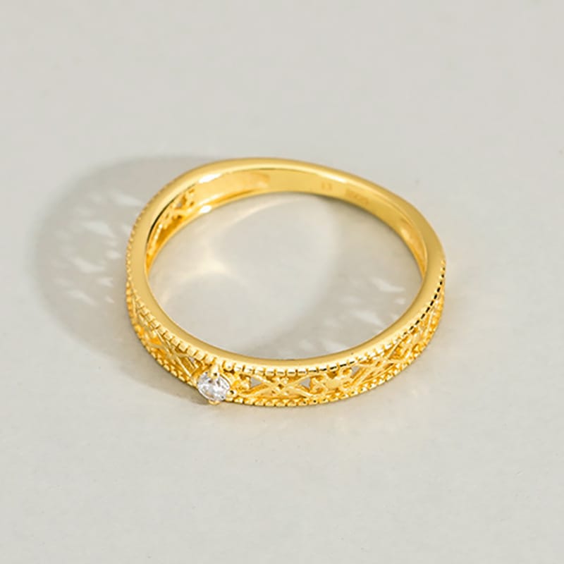 S925 Love Hollow Lace Flash Zirconium Sterling Silver Ring Women's Cross-border Retro Simple Stacked Wear Micro Finger Ring