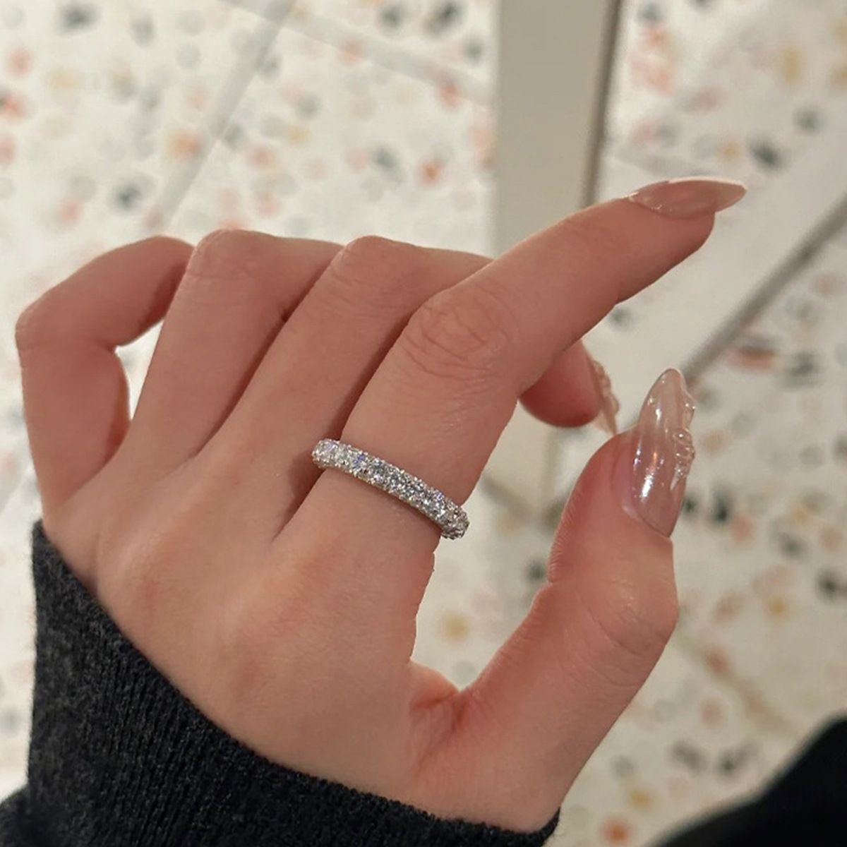 European and American Personality S925 Sterling Silver Seiko Donut Ring Women's Middle Ancient French Three-sided Diamond Ring