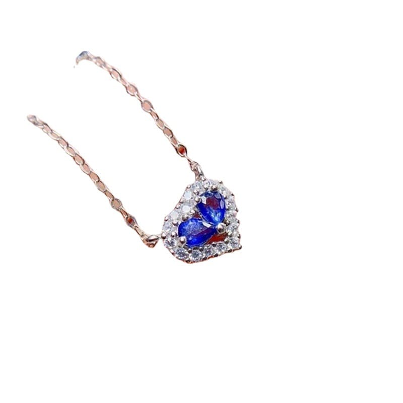 Fashionable natural sapphire pendant heart 3 * 4mm women's pendant necklace clavicle chain 925 silver wholesale