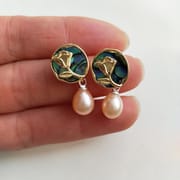 S925 Silver Needle Natural Pearl Geometric Earrings Light Luxury High-end Color Shell Rose Pearl Earrings New Style