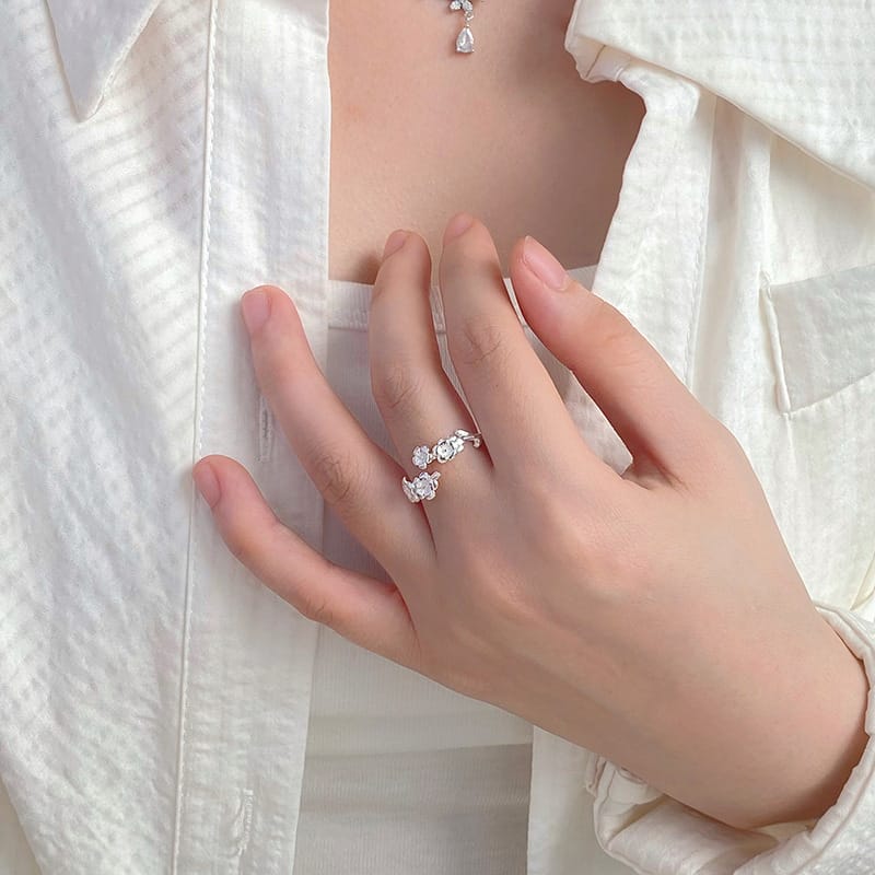 Po S999 Silver Small Fresh Flower Ring Women's Ethnic Style High-end Light Luxury Adjustable Ring for Hair