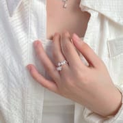 Po S999 Silver Small Fresh Flower Ring Women's Ethnic Style High-end Light Luxury Adjustable Ring for Hair
