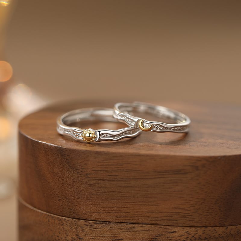 Original S999 Pure Silver Sun Moon Shuanghui Couple Pair Ring to Send Girlfriend Fresh Design 
