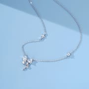 Po S999 Foot Silver Four Mans Star Bow Necklace Women's Sweet All-match Super Flash Diamond Distinctive Clavicle Chain Pendant