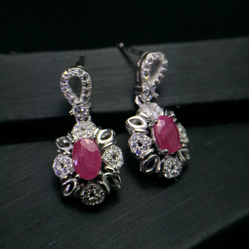 925 Silver Inlaid Natural Ruby Earrings South African Ruby Natural No Optimization Wholesale